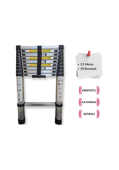 Endokon 10 Basamak - 290 Cm. Teleskopik Alüminyum Merdiven - I Tipi Uzayan Merdiven