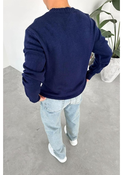 Lacivert Sılence Nakış Soft Relaxed Kazak Lacivert