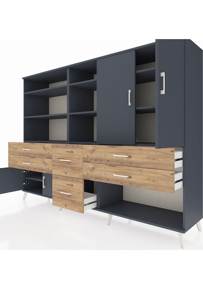 Hyperion Dolap 10 Raflı 6 Çekmeceli 4 Kapaklı 220x44x163 Antrasit Antrasit-antrasit/çam Hyperion Dolap 10 Raflı 6 Çekmeceli 4 Kapaklı 220x44x163 Antrasit Antrasit-antrasit/çam