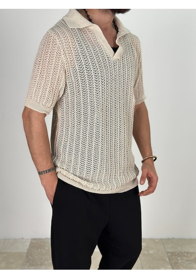 Cocopelli Örme Triko Polo Bej T-shirt Coc1876 Bej