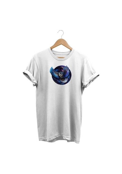 Baykuş Baskılı Beyaz T-shirt Beyaz