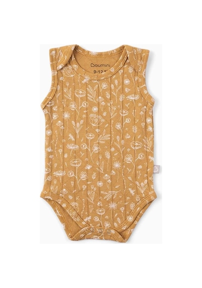 Boumini Kolsuz Bebek Çıtçıtlı Atlet Müslin Bebek Body Bahar Çiçekli Hardal-hardal Hardal