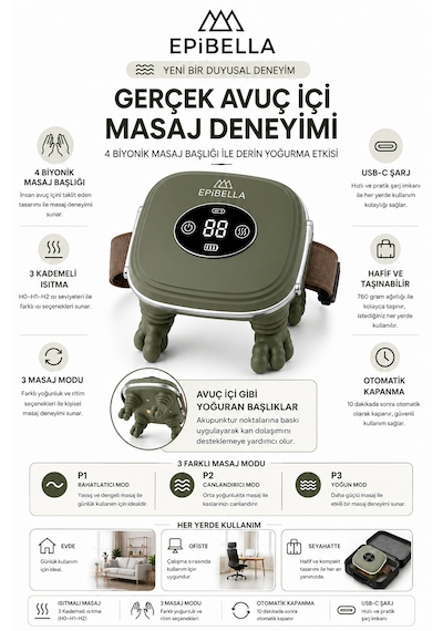 Gl-08 Krem Kablosuz Isıtmalı Boyun Ve Omuz Masaj Aleti Şarjlı Derin Yoğurma Masaj Cihazı 3 Kademeli Yeşil