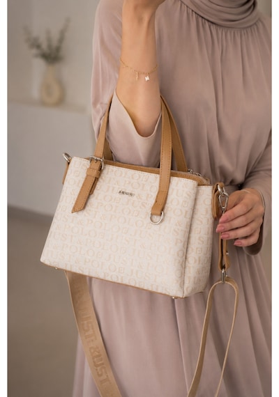 Just Polo Kadın Orta Boy Premium Deri Ayarlanabilir Askılı 3 Bölmeli Şık El & Omuz Çantası Shoulder Bag Krem - Camel