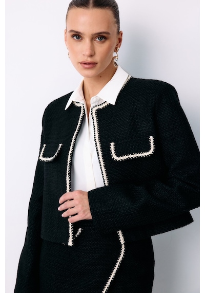 Sateen Bisiklet Yaka Kısa Ceket - Siyah-135435 Siyah