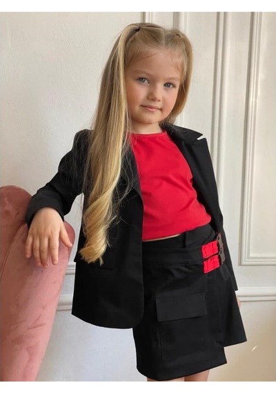 Quzucuk Kids Kız Çocuk Ceketli Kırmızı Şort Etek Takım Kırmızı