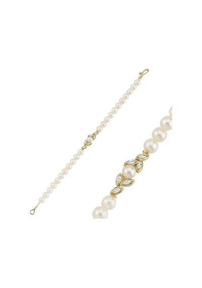 6,5 Mm Yaprak Taşlı Doğal İnci Bileklik 18 Cm / Sarı Sarı Sarı Altın