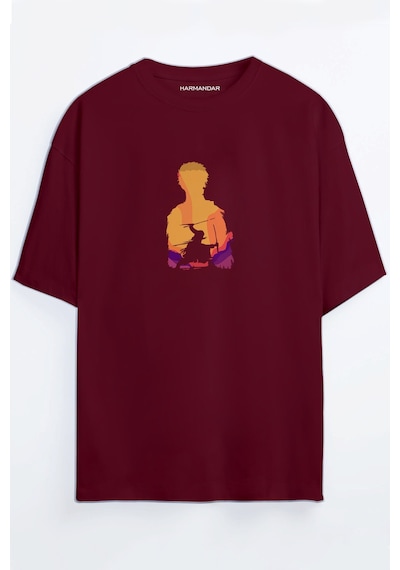 One Piece Anime Zoro Unisex Siyah - Beyaz Oversize T-shirt Bordo