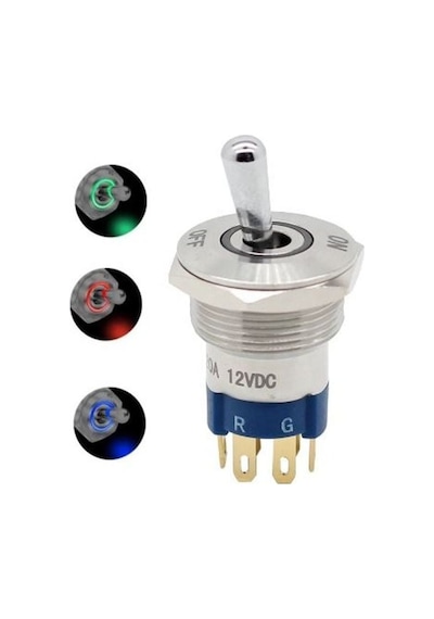 16mm IP67 Rgb Led Işıklı Metal Toggle Anahtar