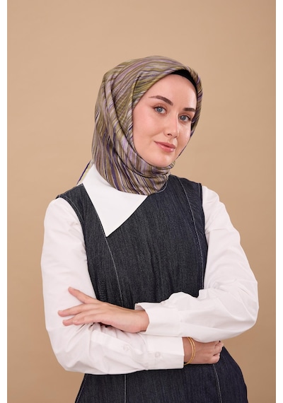 Silk Home Twill İpek Eşarp 11484-46 Yağ Yeşili, Morcivert, Mor, Lila, Yeşil