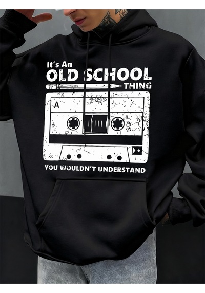 Startmore Startmoreeski Okul Tarzı Baskılı Erkek Kapüşonlu Sweatshirt Sonbahar Hip Hop Kapüşonlu Günlük Polar Sp Siyah