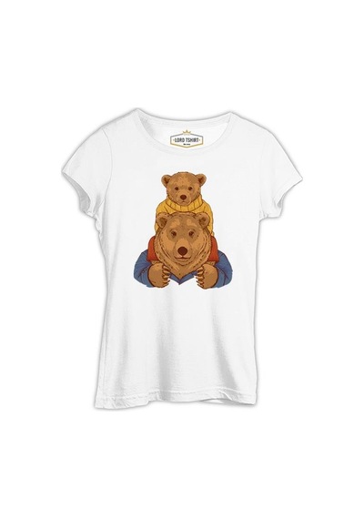 Father Bear And His Son Beyaz Kadın Tshirt 001