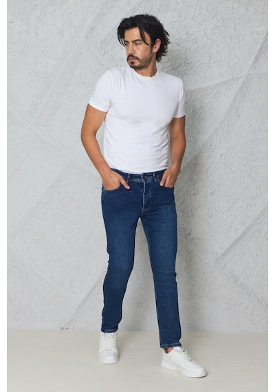 Blayn Jeans Erkek Lacivert Kot Pantolon Urban Fit Denim Esnek Rahat Kalıp Günlük Jean Pantolon Açık Lacivert