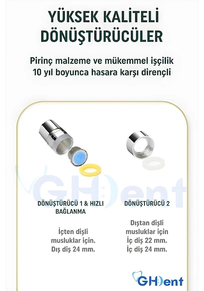 Gh Dent Gh15 Uyumlu Musluk Dönüştürücü Aparat - Krom Kaplama Dayanıklı Pirinç Metal Adaptör krom