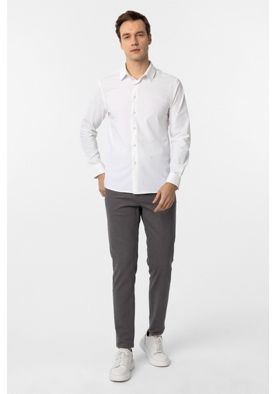 Süvari Beyaz Slim Fit Düz Klasik Yaka Gömlek-34100 Beyaz