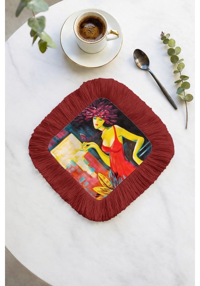 Lüks Sanat Desenli Saçaklı Sunum Peçetesi - Canlı Kadın Temalı Modern Kırmızı Bardak Altlığı Mendil Mat Dumanlı Siyah Lüks Sanat Desenli Saçaklı Sunum Peçetesi - Canlı Kadın Temalı Modern Kırmızı Bardak Altlığı Mendil Mat Dumanlı Siyah