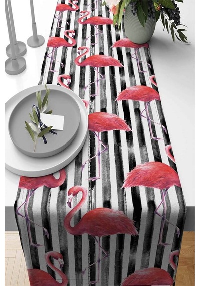 Pembe Flamingo Desenli Premium Masa Örtüsü Runner Rnr354n11