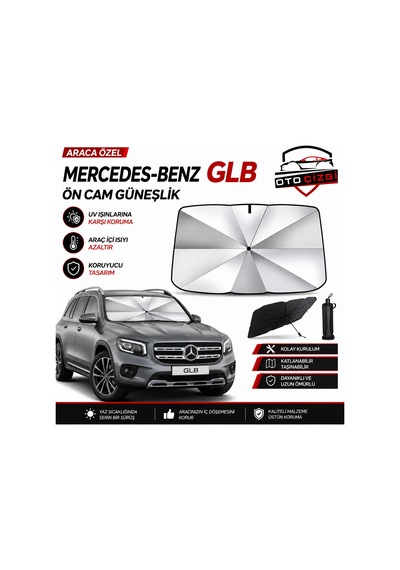Mercedes Glb Şemsiye Tip Ön Cam Güneşliği Katlanabilir Uv Korumalı Araç Cam Güneşlik