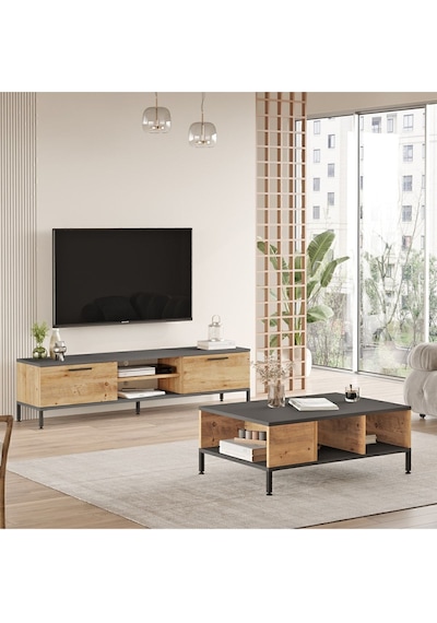 Best Tv Ünitesi 2'li Set Orta Sehpa Metal Ayaklı Çam Bes5-aa Atlantik Çam - Antrasit Best Tv Ünitesi 2'li Set Orta Sehpa Metal Ayaklı Çam Bes5-aa Atlantik Çam - Antrasit