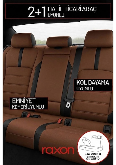 Neptun Plus Serisi Tay Tüyü Kumaş Oto Koltuk Kılıfı Tam Set Airbag Uyumlu Lüks Araç Koltuk Kılıfı Kahverengi Siyah