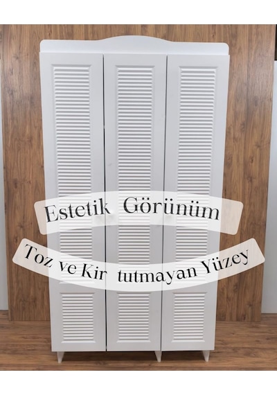 3 Kapaklı Beyaz Panjur Model Dolap Beyaz