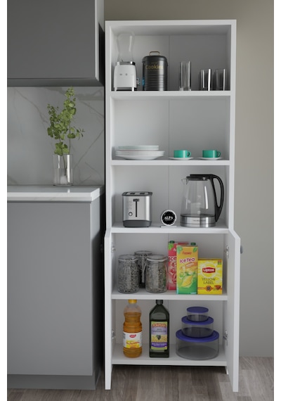 Kapaklı Çok Amaçlı Mutfak Dolabı 150x50x22 Cm - Raflı Erzak Dolabı Modern Depolama Ünitesi Beyaz