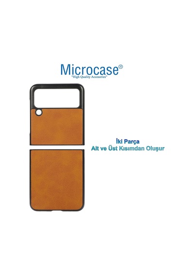 Samsung Uyumlu Galaxy Z Flip 3 Için Deri Desenli Plastik Kilif - Kahve 538281937