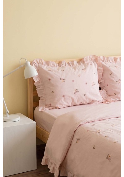 Pembe Daisy Glow Çift Kişilik %100 Pamuklu Nevresim Takımı - 4 Parça