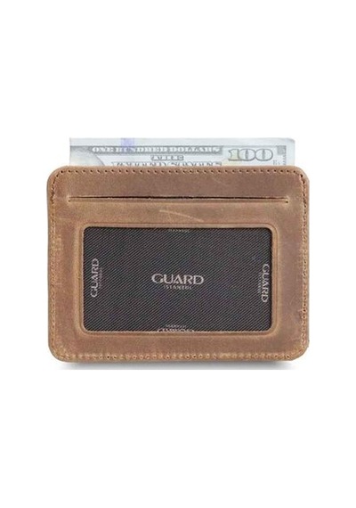 Guard Dikey Crazy Taba Hakiki Deri Kartlık Erkek / Kadın P5171 Taba