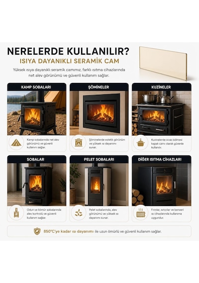 47 X 33 Yüksek Isıya Dayanıklı Bronz Şömine/soba/kuzine Camı