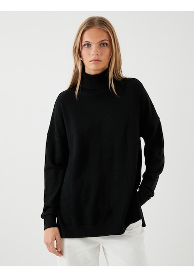 Koton Oversize Triko Kazak Balıkçı Yaka Siyah 4wak90112ht Siyah