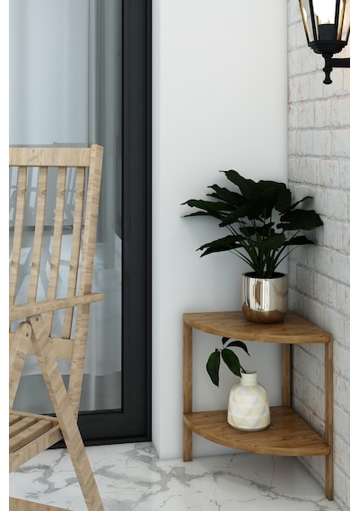 Minimalist Atlantik Çam 2 Katlı Dekoratif Raf - Çok Amaçlı Yan Sehpa Ahşap