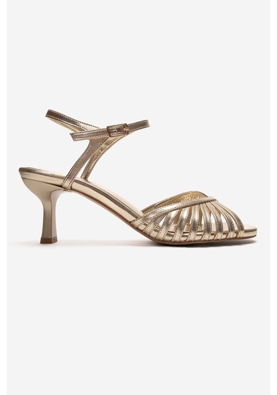 Luvishoes Danıca Altın Cilt İnce Bantlı Kadın Topuklu Ayakkabı