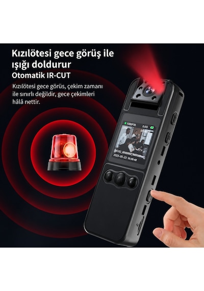 H82 1080P WiFi Vücut Kamerası Full HD Ses ve Video Kayıt Cihazı 180° Döner Lens Gece Görüş 1.3 İnç Ekran