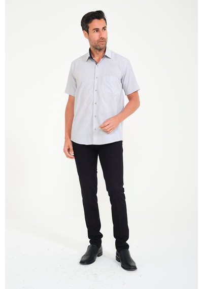 Klasik Kısa Kol Keten Cotton Garneli Hediye Kutulu Erkek Gömlek Fs-000748 - Gri-1676