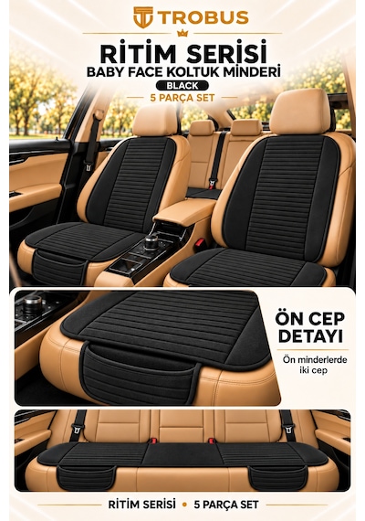 Trobus Ritim Nissan Qashqai 2007-2013 Baby Face 5'li Koltuk Minderi Siyah
