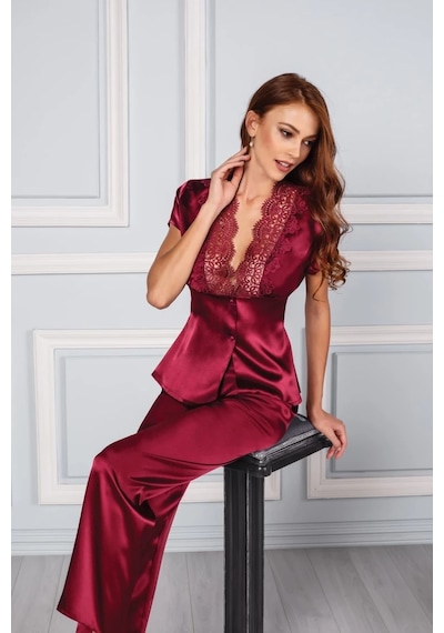 Pierre Cardin 6325 Kadın Saten Altılı Çeyiz Seti - Bordo Çok Renkli