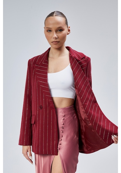 Kadın Taş İşlemeli Regular Vatkalı Blazer Ceket Siyah