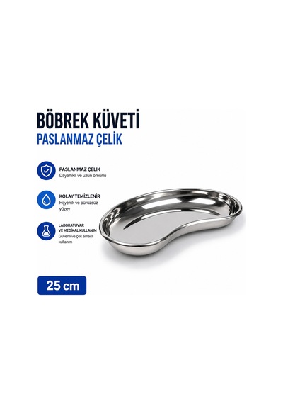 Böbrek Küveti 25 cm Paslanmaz Çelik 1 Adet