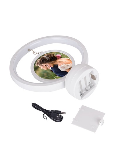 Led Işıklı Yuvarlak Fotoğraf Çerçevesi Kişiye Özel Fotoğraf Baskılı Resimli Gece Lambası Beyaz