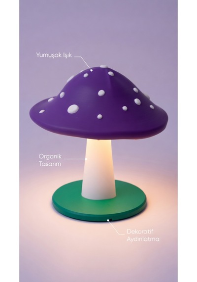 Dekoratif Mantar Gece Lambası - 3d Tasarım Estetik Oda Dekoru - Hediyelik Masa Lambası Mood Light Mor