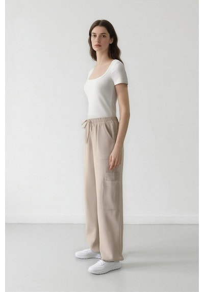 DeFacto Coool Wide Leg Geniş Paça Keten Karışımlı Pantolon Kargo Cepli Yüksek Bel C0964AX24SMBG155