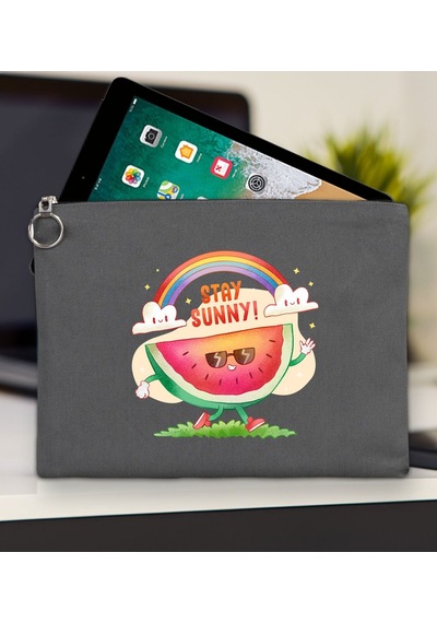 Bk Gift Yaz Temalı-7 Antrasit Tablet Çantası 30x21cm, Apple iPad Uyumlu Çantası, Baskılı Tablet Kılıfı Kılıf