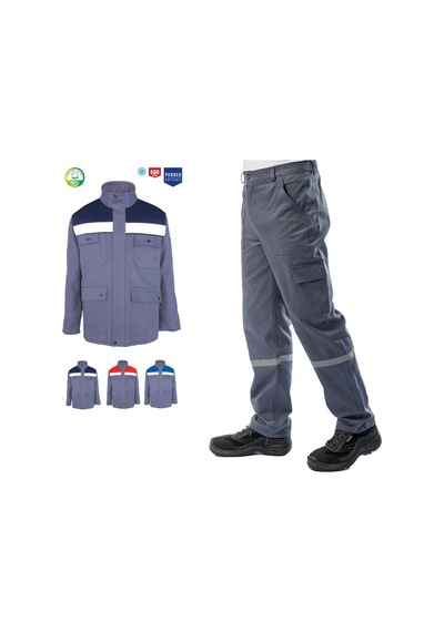 Kışlık İş Takımı Çok Cepli Reflektörlü Mont 4111 Ve 7/7 İş Pantolonu 2958 Gri Renk Yüzde Yüz Pamuk