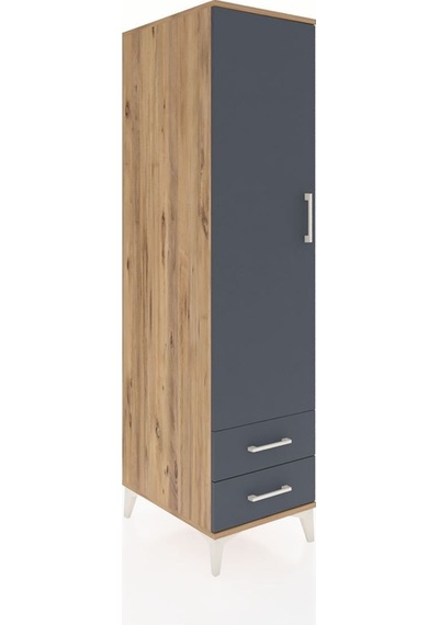 Kronos Dolap 4 Raflı 2 Çekmeceli Tek Kapaklı 44x59x182 Çam-antrasit Atlas Çam
