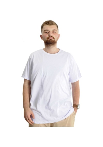 Mode Xl Büyük Beden Erkek T-Shirt Bis Yaka Fragmented 23133 Beyaz 001