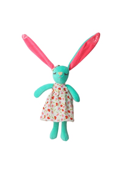 İthal Kumaş Uzun Kulaklı Renkli Kıyafetli Sevimli Tavşan Peluş Oyuncak Uyku & Oyun Arkadaşı 30 Cm. Turkuaz