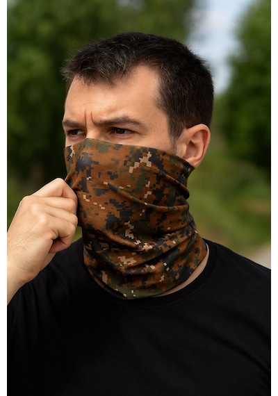 Sticker Works Motorcu Koyu Ton Pixel Kamuflaj Buff Maske Outdoor Boyunluk Unisex Bandana Standart
