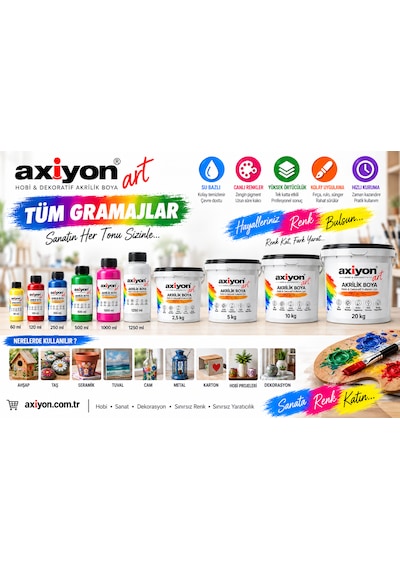 Axiyon Art Akrilik Boya 1250 Ml Mavi Su Bazlı Hobi Ve Dekoratif Boya Genel