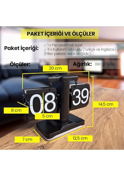 Upway Retro Modern Tarz Led Işıklı Dekoratif Lüks Hediyelik Çevirmeli Flip Masa Konsol Saati